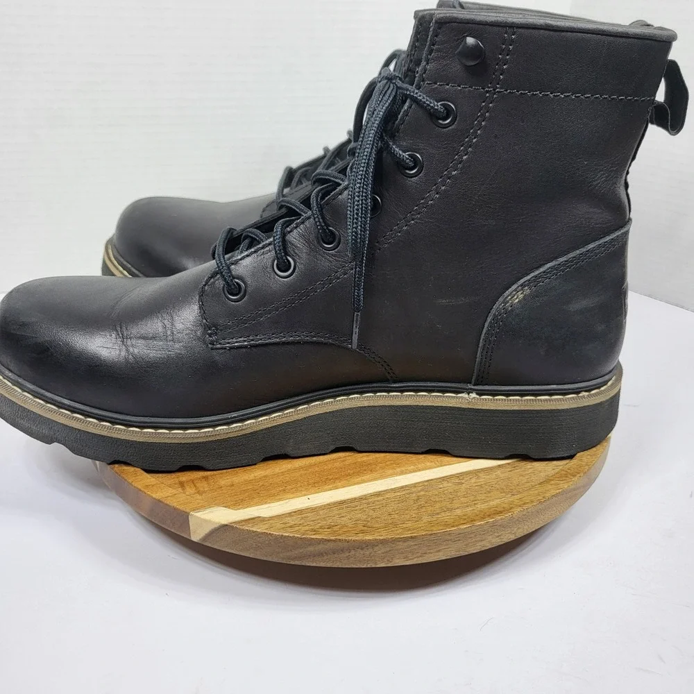 SOREL Mens Slabtown 62 Waterproof Black Full Grain Leather Plain Toe Boots Sz 12